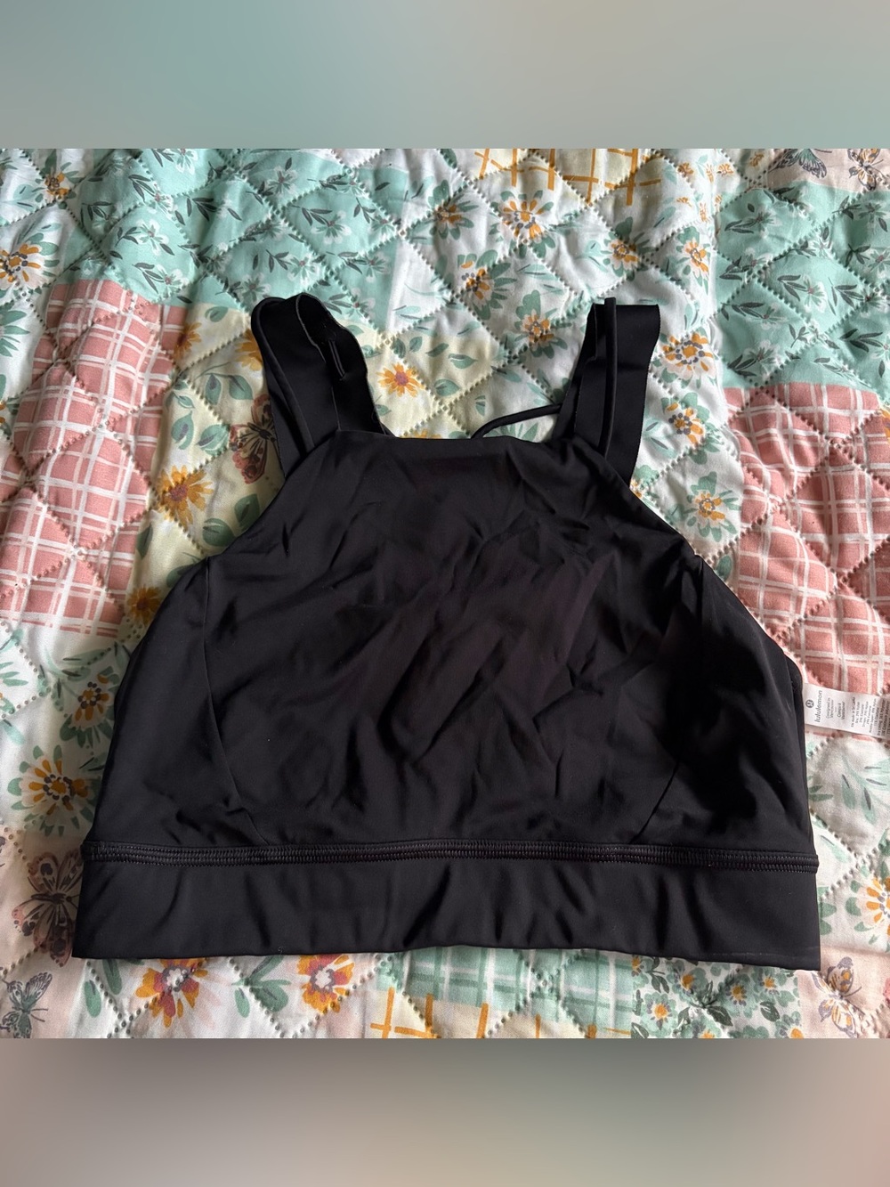 Lululemon | Black Supportive Crop Sports Bra “Strong at Heart” (Size Dot 8)